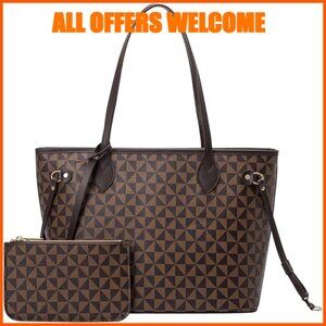 Leather Satchel Shoulder Bag with Wallet, Top Handle Design